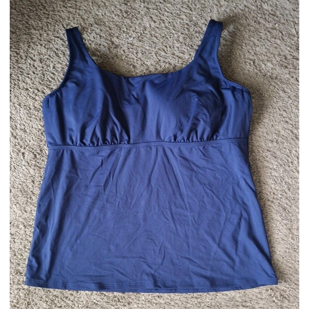 Lands End Women's Underwire Tankini Swimsuit Top Size 18DD  Navy Blue Adjustable